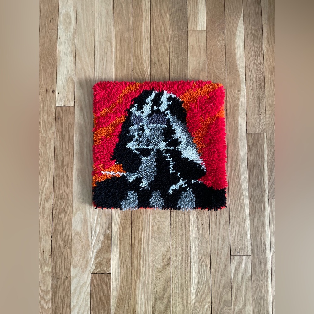 Vintage 80s Darth Vader Latch & Hook Rug Decorative Pillow Cover